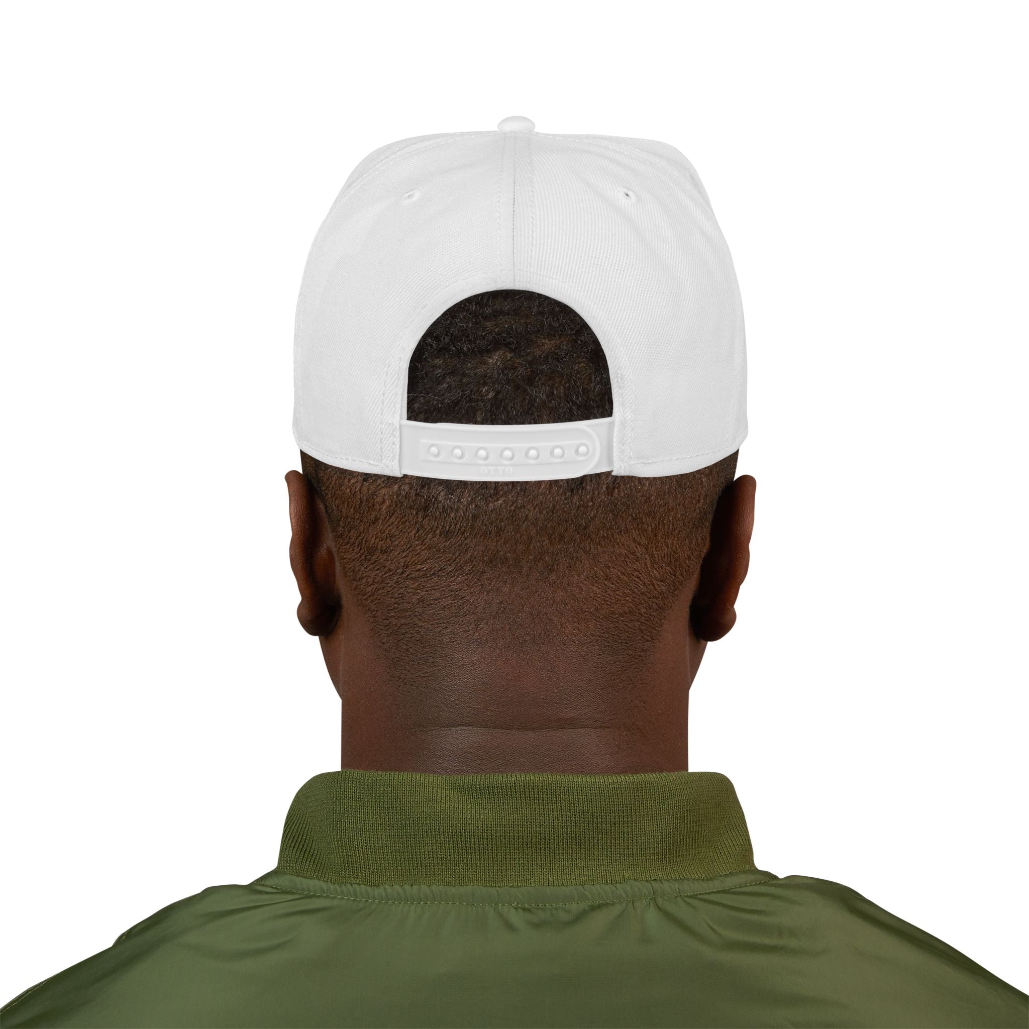 Embroidered EMG Snapback Hat — Classic White Flat-Brim Cap