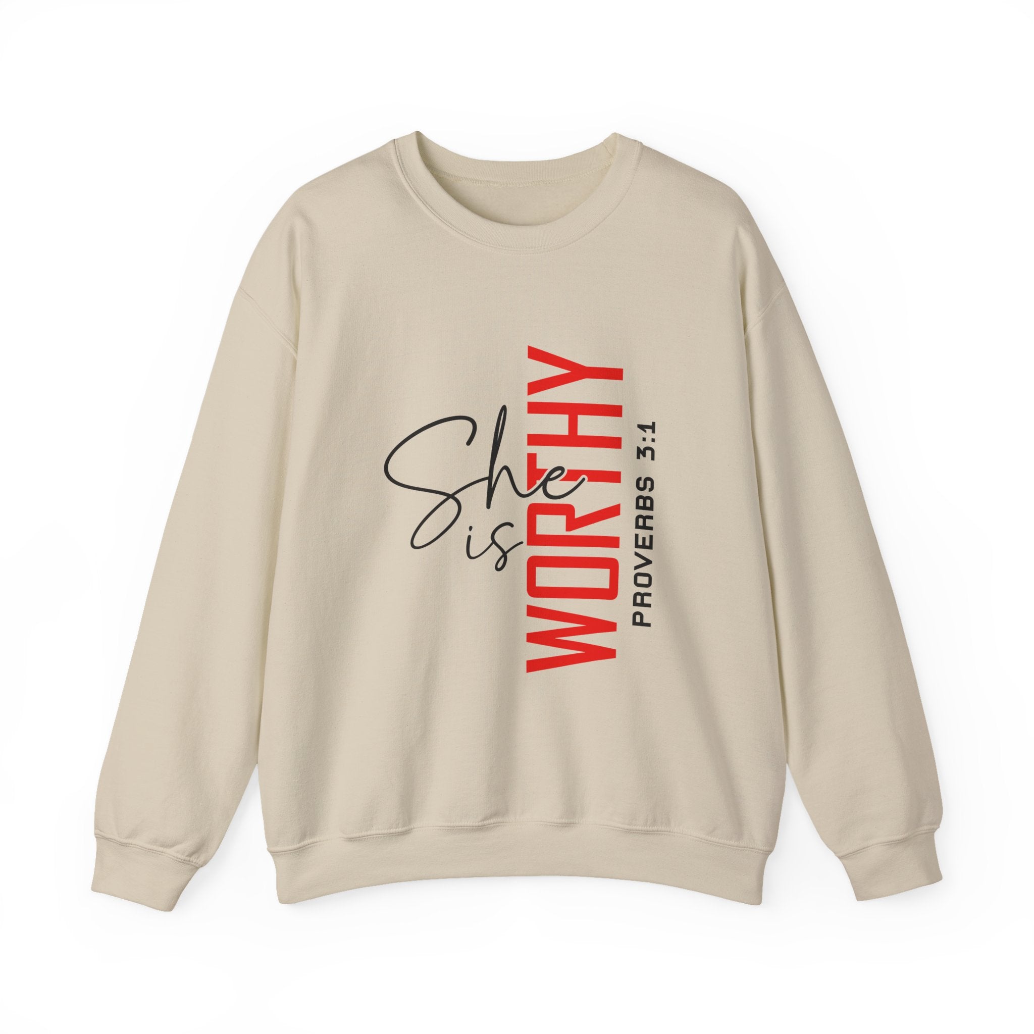 Worthy Sister Crewneck Sweatshirt — "She is Worthy" Proverbs 31 Christian Pullover