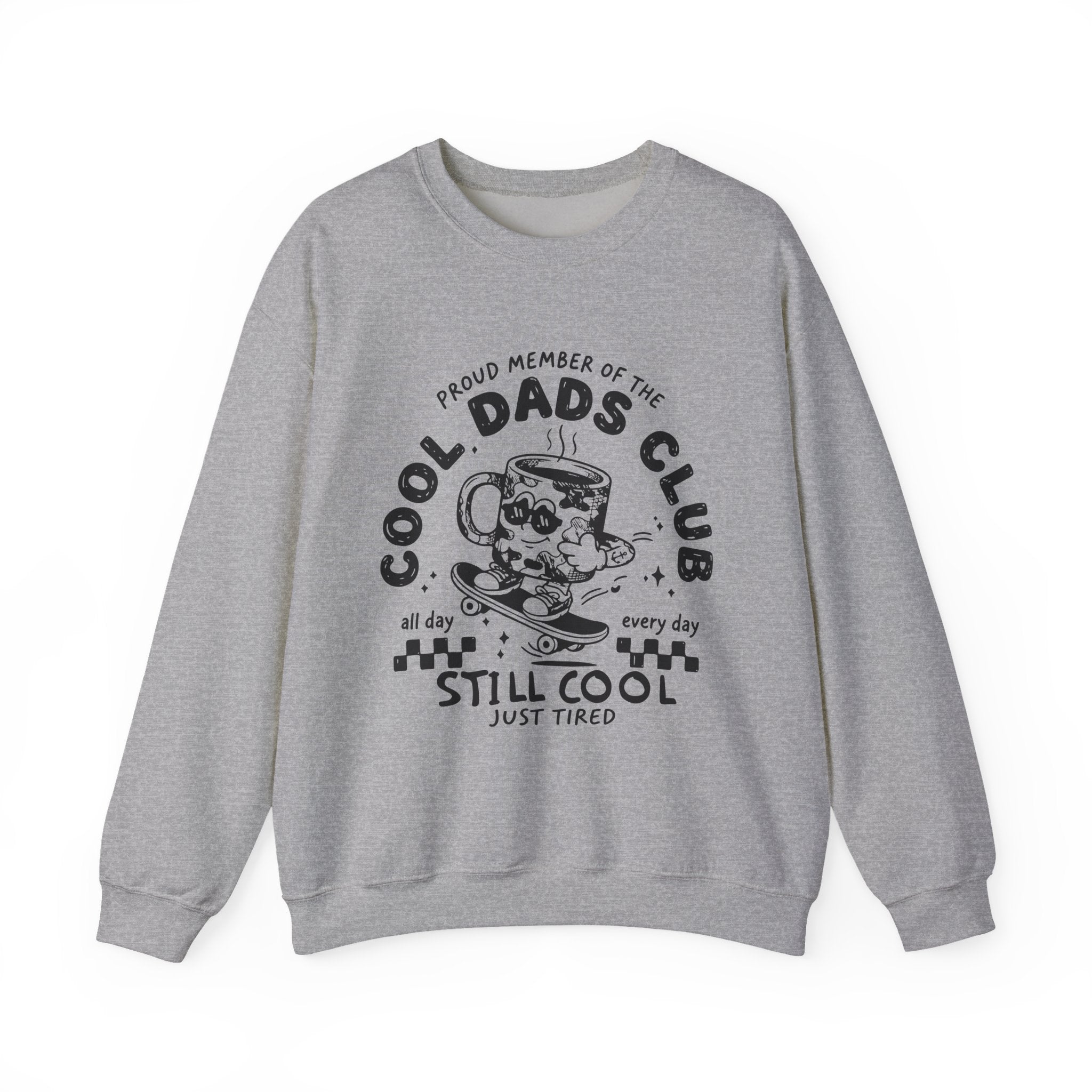 Dad Crewneck Sweatshirt — "Cool Dads Club: Still Cool, Just Tired" Vintage Coffee Skate Design
