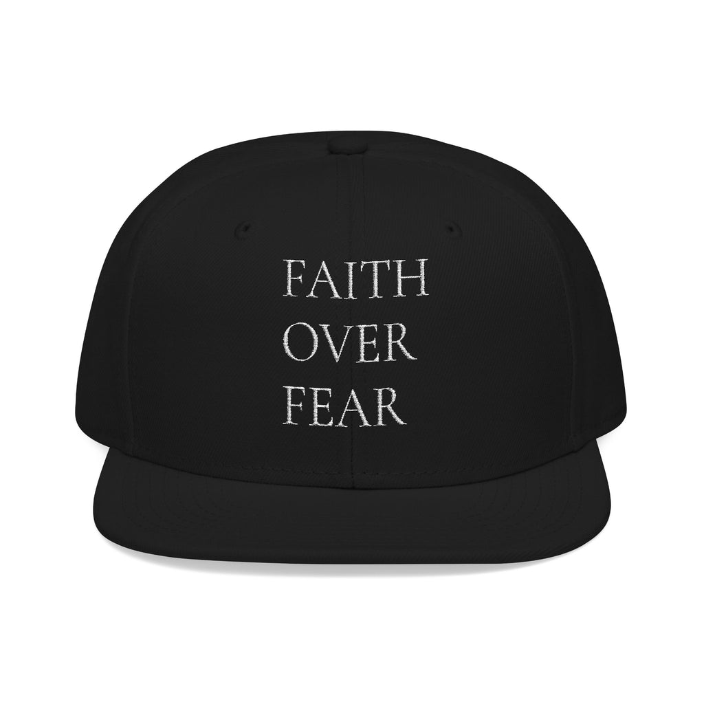 Embroidered Snapback Hat — 'FAITH OVER FEAR' Gothic Cross-Stitch Design