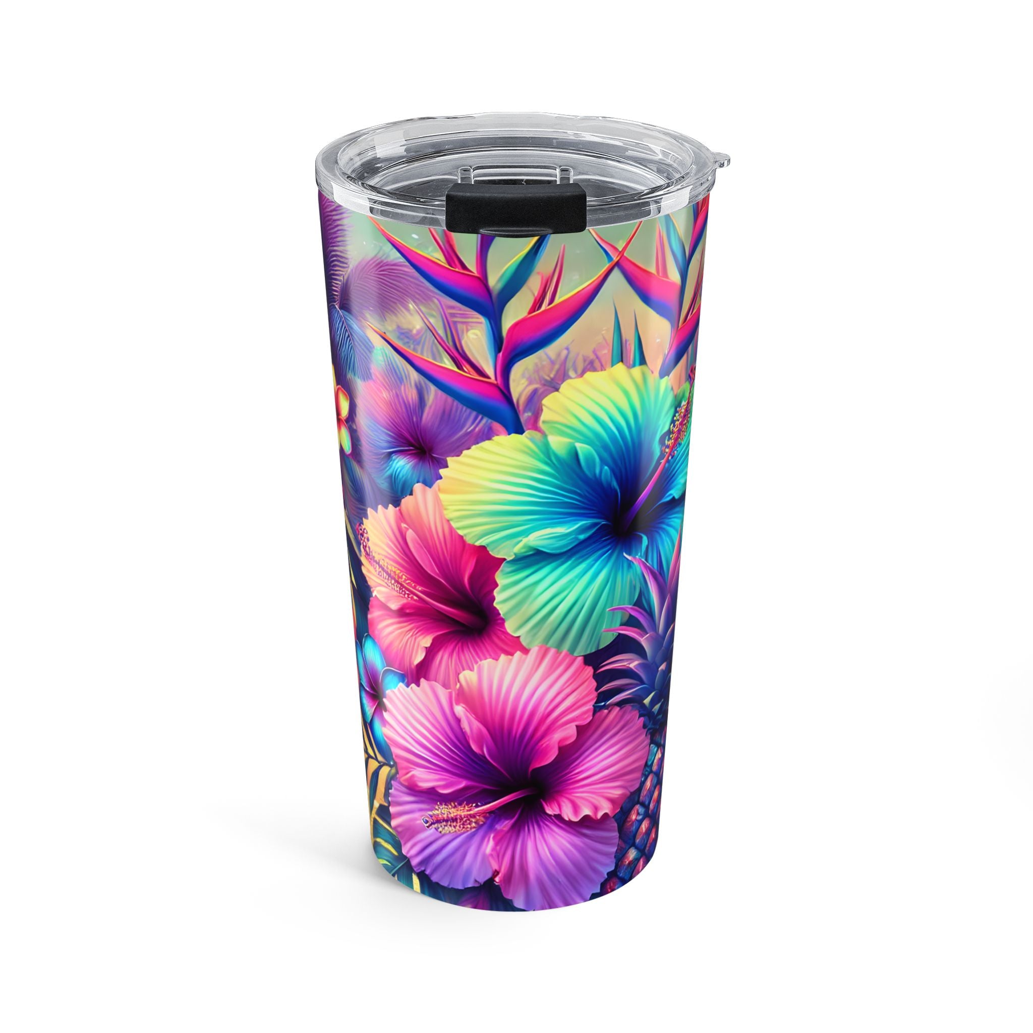 20oz Tropical Floral Tumbler — Rainbow Hibiscus Insulated Travel Cup
