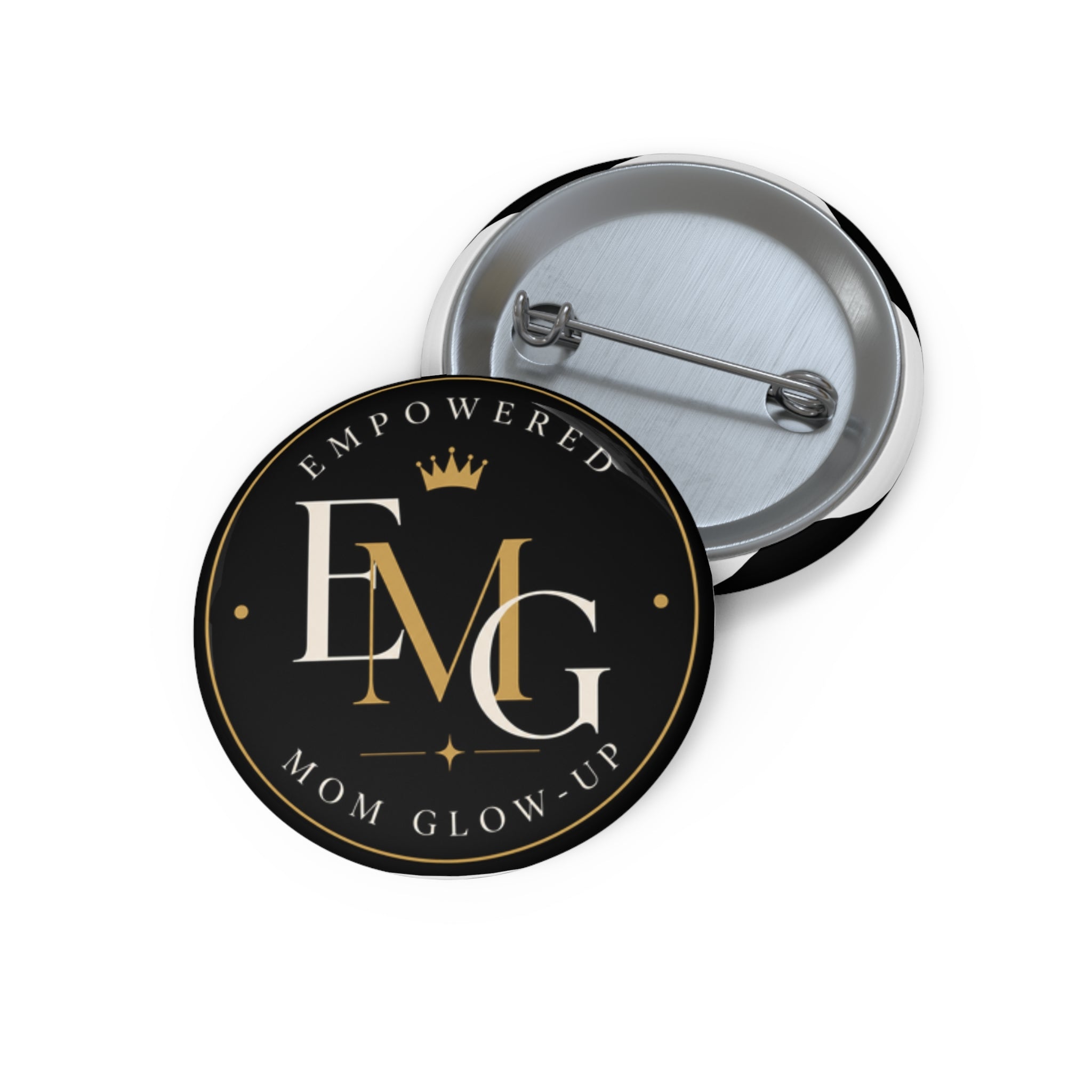 Mom Glow-Up EMG Pin Button — Empowered Mom Lapel Pin, Black & Gold Accessories for Mother’s Day
