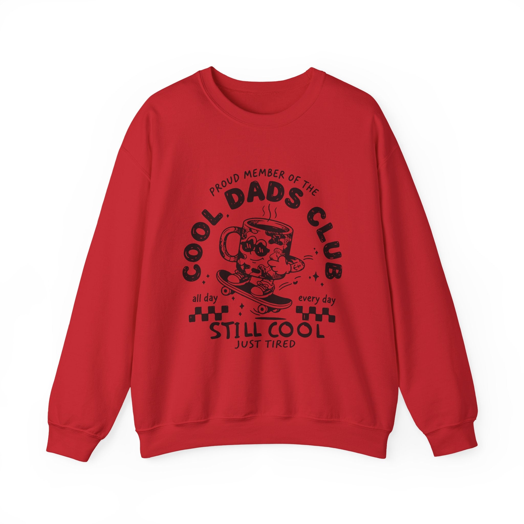 Dad Crewneck Sweatshirt — "Cool Dads Club: Still Cool, Just Tired" Vintage Coffee Skate Design